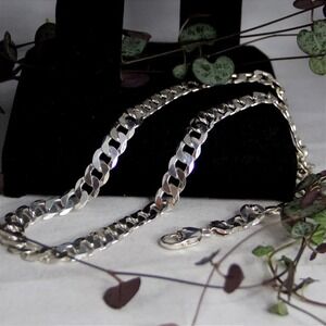 VTG HEAVY 925 Sterling Silver Italy Curb Link Chain Necklace 8mm 20in 47g
